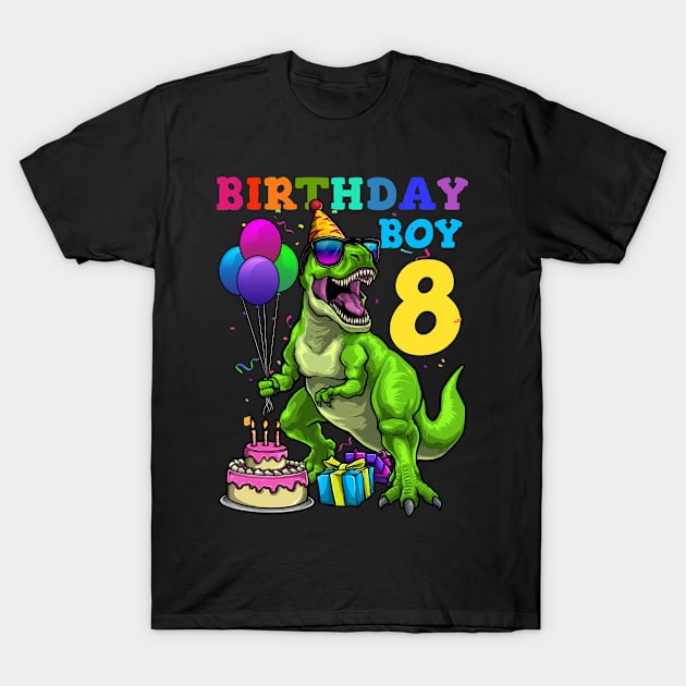 8th Birthday Dinosaur Birthday Boy T-Shirt by KAWAIITEE